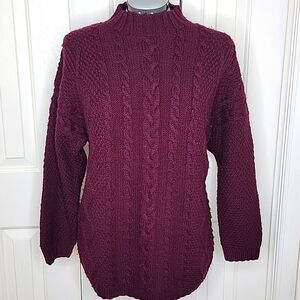 Mitsumine Wool Handknit Crewneck Sweater Size Large Red ( Burgundy)